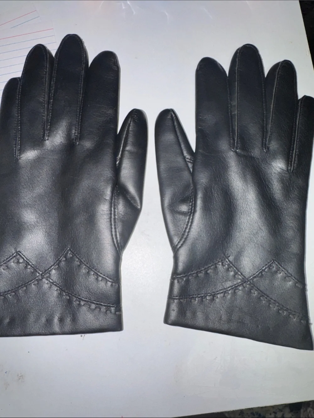 Vintage Black Vinyl Lined Gloves with Decorative Stitching (1968)
